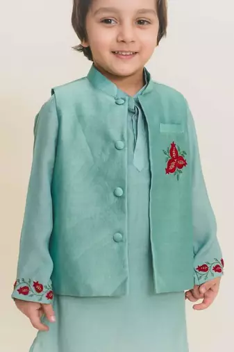 Blue plain cotton nehru jacket set