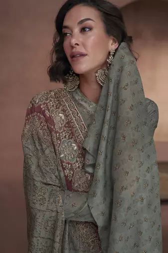 Dark slate grey embroidered georgette layered poncho style flared dress