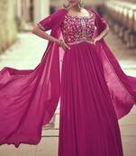 Pink embroidered chinnon-silk jacket style anarkali