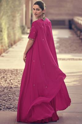 Pink embroidered chinnon-silk jacket style anarkali 2