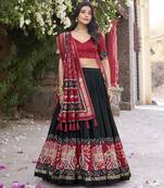 black tussar Silk Lehenga Choli with Patola Print & Foil Shine