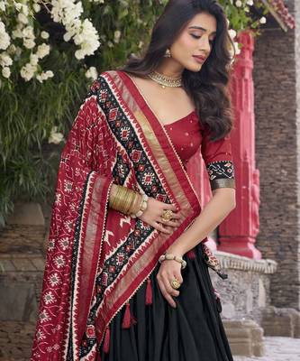 black tussar Silk Lehenga Choli with Patola Print & Foil Shine 3