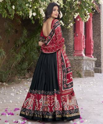 black tussar Silk Lehenga Choli with Patola Print & Foil Shine 4