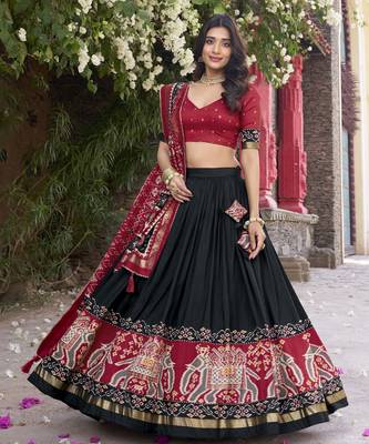 black tussar Silk Lehenga Choli with Patola Print & Foil Shine 6