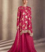 Pink sequence embroidery silk sharara suit with dupatta