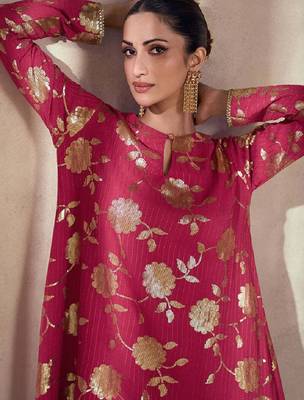 Pink sequence embroidery silk sharara suit with dupatta 2