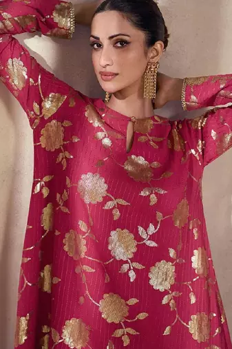 Pink sequence embroidery silk sharara suit with dupatta