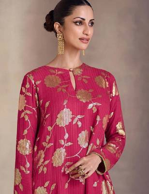 Pink sequence embroidery silk sharara suit with dupatta 3