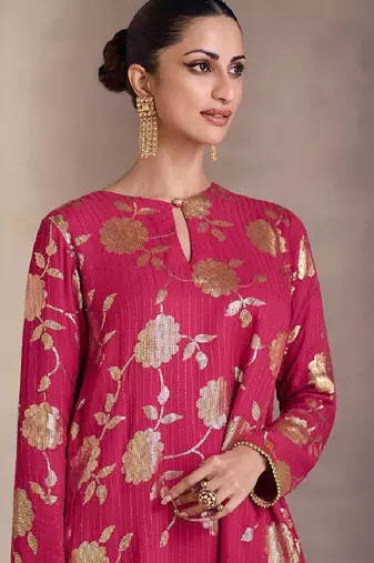Pink sequence embroidery silk sharara suit with dupatta