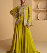 Lime green sequence embroidered jacket style palazzo suit