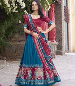 teal tussar Silk Lehenga Choli with Patola Print & Foil Shine