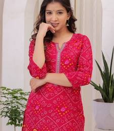 Women's Rayon Bandhej Bandhani Jaipuri Printed Ethnic A Line Kurti | Jaipuri Bandhej Printed A Line Kurti For Womens