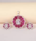 White cubic zirconia necklace set with floral bloom design