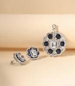 Oxidised cubic zirconia necklace set with textured blossom design