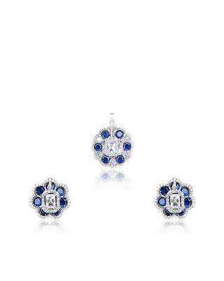 Oxidised cubic zirconia necklace set with textured blossom design 2