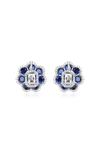 Oxidised cubic zirconia necklace set with textured blossom design