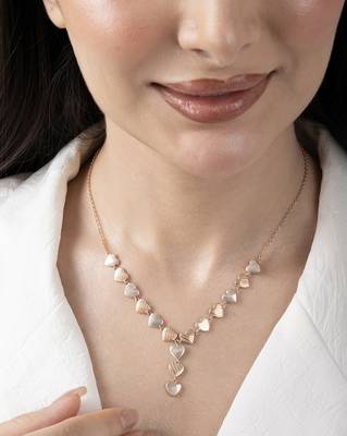 Heart cluster cz rose gold necklace with whimsical romance and layered charms 3