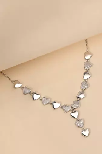 Heart cluster cz silver necklace with whimsical romance and layered charms