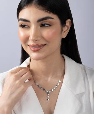 Heart cluster cz silver necklace with whimsical romance and layered charms 4