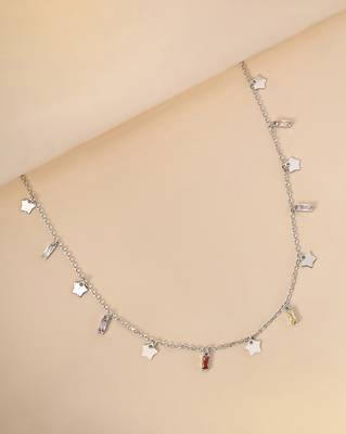 Tiny star cz silver pendant necklace with celestial dance and dainty design 1