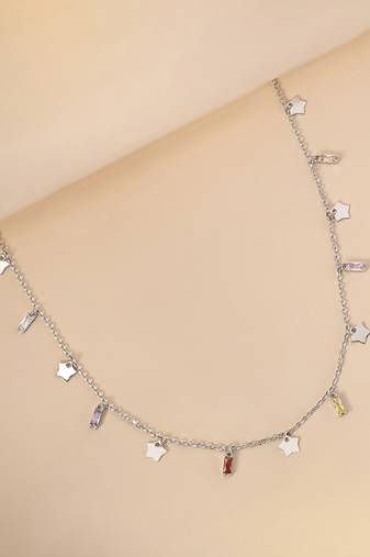 Tiny star cz silver pendant necklace with celestial dance and dainty design