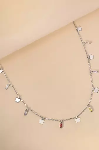 Tiny star cz silver pendant necklace with celestial dance and dainty design