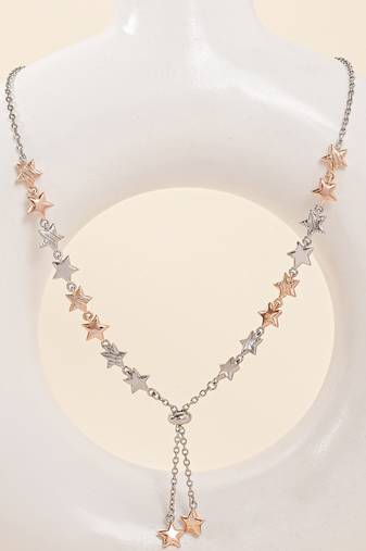 Star cascade cz multicolour necklace with graduated design and sterling chain