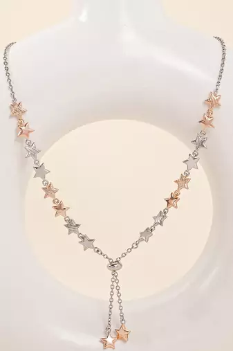 Star cascade cz multicolour necklace with graduated design and sterling chain