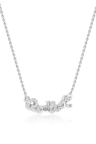 Engraved silver pendant necklace with 'good luck' inscription and sleek design