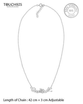 Engraved silver pendant necklace with 'good luck' inscription and sleek design 5