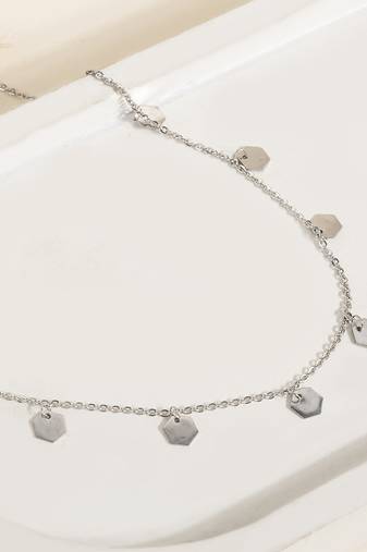 Hexagon charm silver necklace with minimalist design and daily elegance