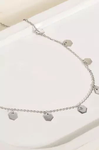 Hexagon charm silver necklace with minimalist design and daily elegance