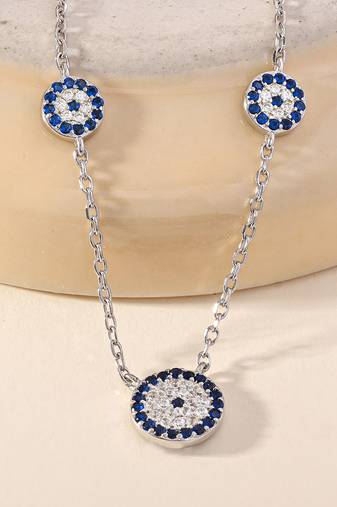 Floral blue stone silver necklace with circular flowers and statement detail