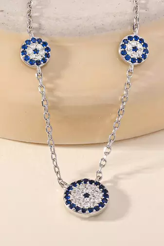 Floral blue stone silver necklace with circular flowers and statement detail