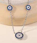 Floral blue stone silver necklace with circular flowers and statement detail