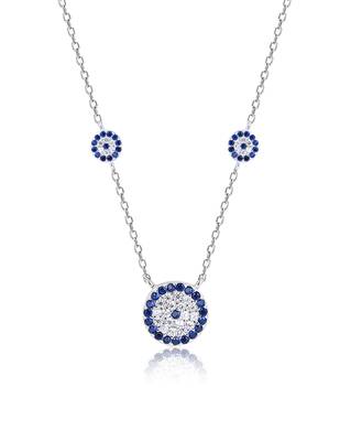 Floral blue stone silver necklace with circular flowers and statement detail 2