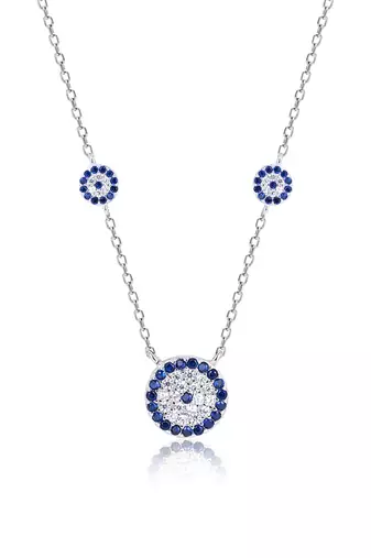 Floral blue stone silver necklace with circular flowers and statement detail