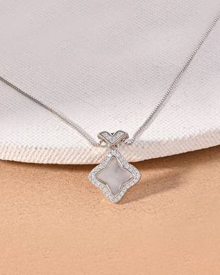 Petal-shaped cz silver necklace with four-leaf design and delicate sparkle 1