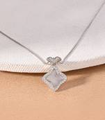 Petal-shaped cz silver necklace with four-leaf design and delicate sparkle