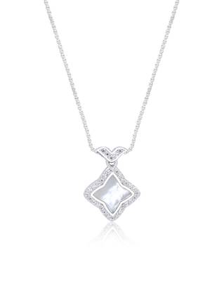 Petal-shaped cz silver necklace with four-leaf design and delicate sparkle 2