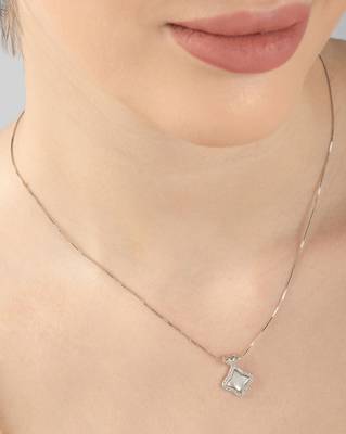 Petal-shaped cz silver necklace with four-leaf design and delicate sparkle 3