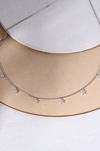 Star charm silver necklace with cube chain and everyday celestial look