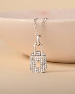 Lock design silver pendant necklace with sleek finish and daily wear appeal 1
