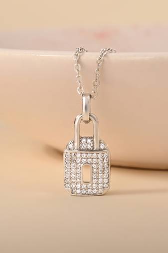 Lock design silver pendant necklace with sleek finish and daily wear appeal