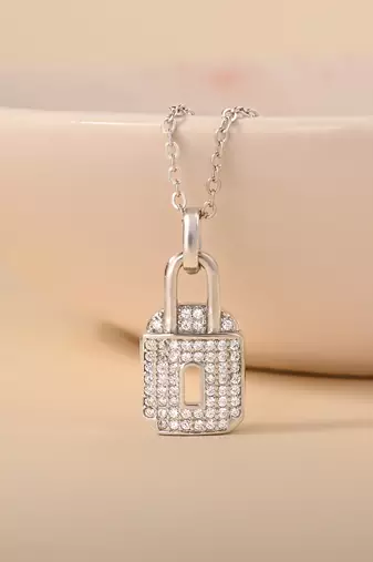 Lock design silver pendant necklace with sleek finish and daily wear appeal