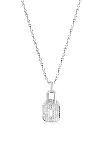 Lock design silver pendant necklace with sleek finish and daily wear appeal