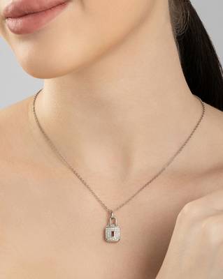 Lock design silver pendant necklace with sleek finish and daily wear appeal 3