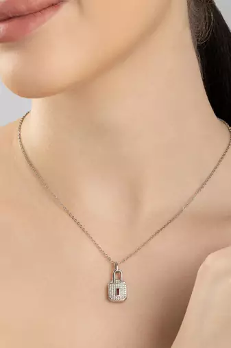 Lock design silver pendant necklace with sleek finish and daily wear appeal