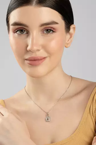 Lock design silver pendant necklace with sleek finish and daily wear appeal