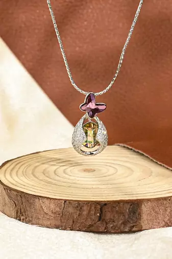Butterfly prism purple pendant necklace with shell effect and illusion sparkle